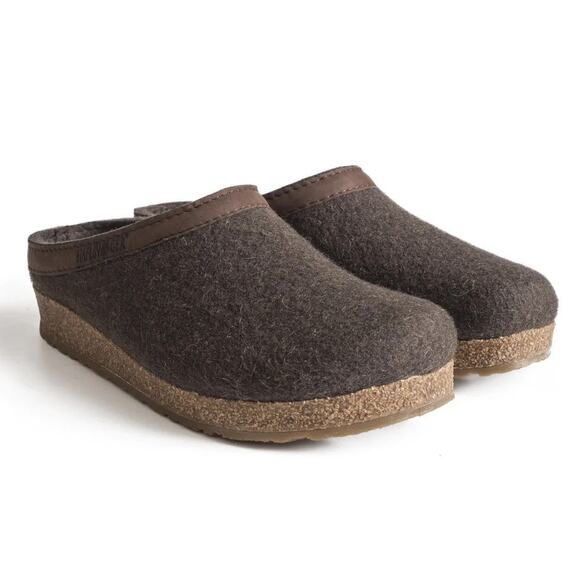 Haflinger Womens 38/7 Smokey Brown Grizzly GZL Wool Felt Slipper Comfort LB1-35 - Picture 1 of 6